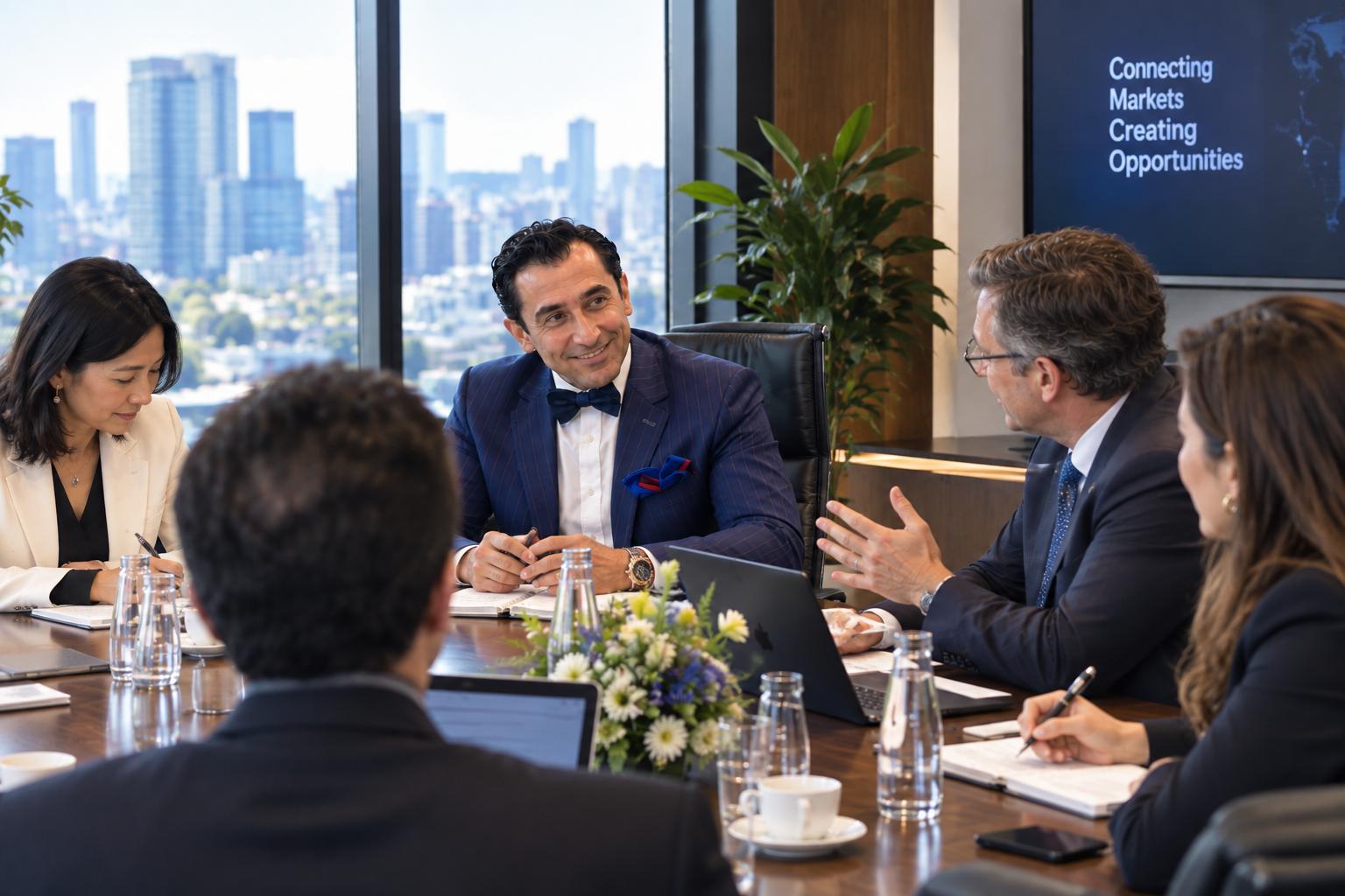 Dr. Omid Sena Vafa listening during an executive boardroom discussion